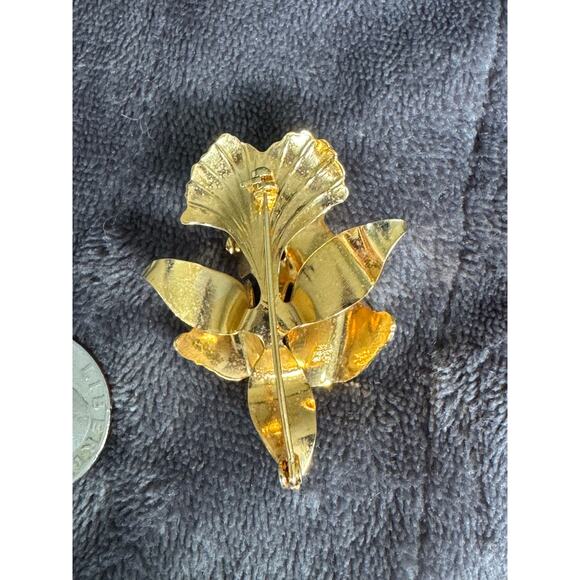 Signed Cerrito Original 1982 Brooch – Enamel Orchid Floral Gold Tone Pin - Picture 5 of 8